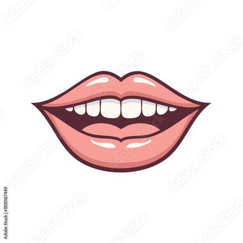 Open mouth with plump pink lips and clean white teeth cartoon illustration vector art isolated