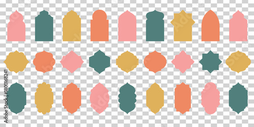 Islamic frames and abstract shapes vector set in soft colors.