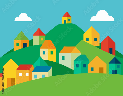 Houses on a green hill