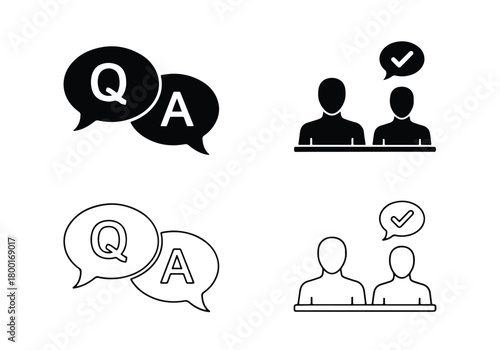 Question and answer icons set for communication and support - Vector icon symbol for website - Icon vector - Blue icon vector - Line and glyph solid icon set