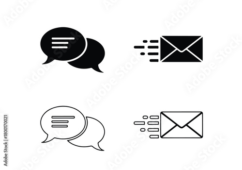 Communication icons chat speech bubbles and email symbols - Vector icon symbol for website - Icon vector - Blue icon vector - Line and glyph solid icon set