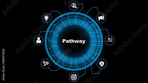 Wallpaper Mural Digital Pathway Concept Futuristic H U D Interface with Business Icons Lightbulb Search Megaphone Growth Lock Gears Target Person Torontodigital.ca
