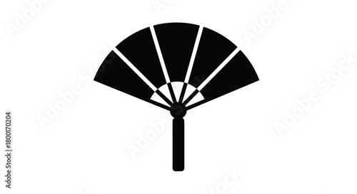 A simple black and white illustration of a traditional folding hand fan