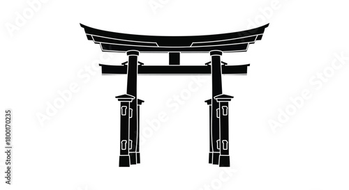 A striking black silhouette of a traditional japanese torii gate structure