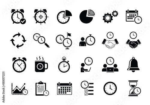 Time management icons collection productivity business planning schedule - Vector icon symbol for website - Icon vector - Blue icon vector - Line and glyph solid icon set