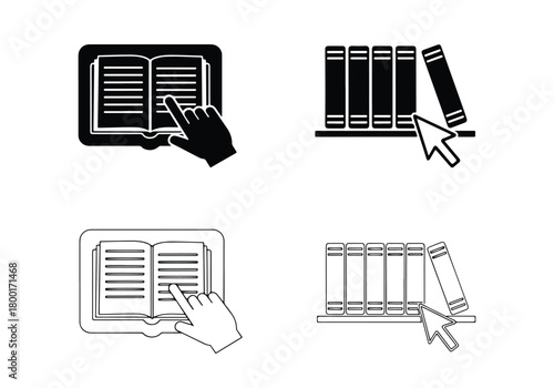 Digital library and e-book reading icons - Vector icon symbol for website - Icon vector - Blue icon vector - Line and glyph solid icon set