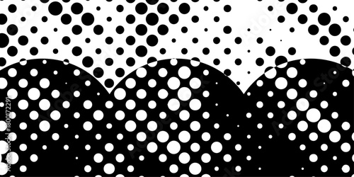 Abstract monochrome vector seamless grunge gradient distressed halftone difference type of dot pattern and texture, black and white dotted halftone texture with geometric abstract pop art design.