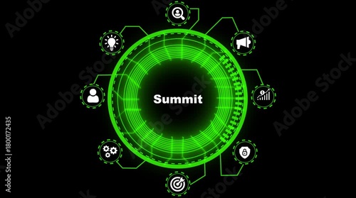 Futuristic Summit Interface Technology Network Data Analysis Business Strategy Growth Security Innovation Concepts