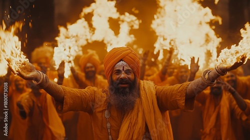Devotees Celebrate With Fire During a Vibrant Festival in a Spiritual Gathering
