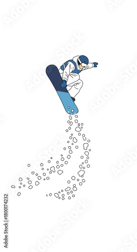 Snowboarder executes a graceful aerial maneuver on a pristine white backdrop