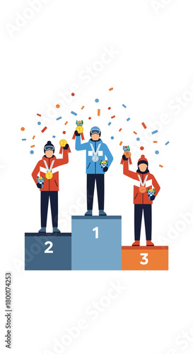 Vector illustration of athletes on the podium celebrating victory in a competition