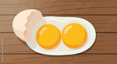 Cracked egg illustration on a wooden background symbolizing breakfast preparation