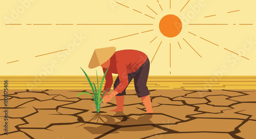Resilience in the Face of Drought: Farmer Planting Seedling in Arid Land