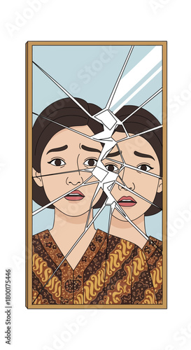Shattered Reflection A woman confronts fractured identity in mirror