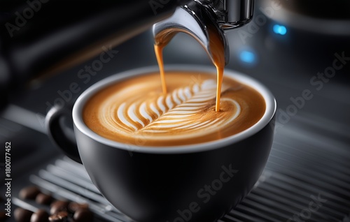 Freshly Brewed Coffee With Beautiful Latte Art in a Cozy Cafe Setting