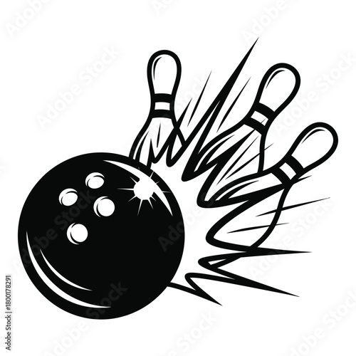 Bowling Strike Vector Illustration in Black and White for Graphic Design