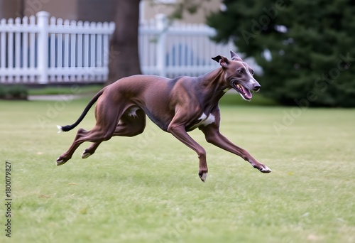 A close up of a Greyhound