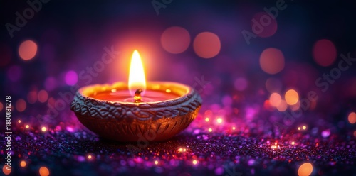 Bright Candlelight Illuminates Colorful Sparkles in a Festive Setting During ...