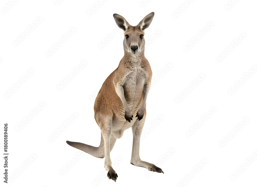 Fototapeta premium Red Kangaroo Standing Tall on white background Isolated on Transparent Background