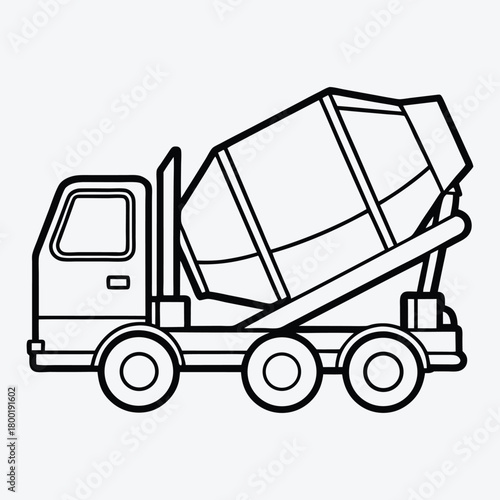 Concrete Mixer Truck line art White background illustration Generative Ai