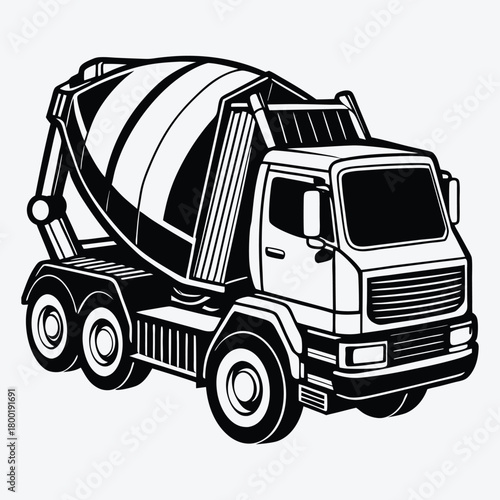 Concrete Mixer Truck line art White background illustration Generative Ai