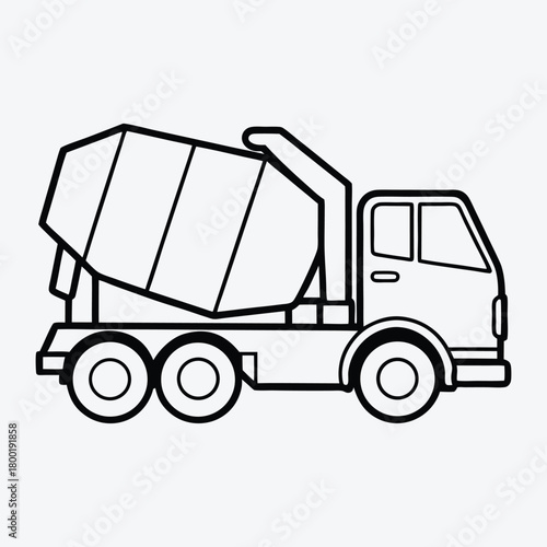 Concrete Mixer Truck line art White background illustration Generative Ai