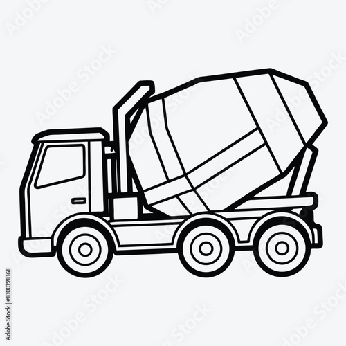 Concrete Mixer Truck line art White background illustration Generative Ai
