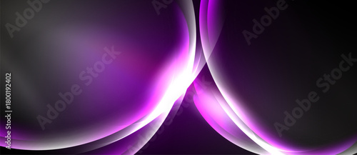 Abstract purple waves, smooth gradients, bright highlights. Minimalist design creates dynamic visual impact. Dark background emphasizes luminosity.