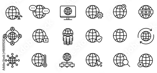インターネット・ネットワークの編集可能なラインアイコンセット-ピクトグラム-ビジネス