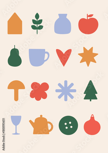 Colourful festive Christmas vector illustrations about staying at home and being cozy
