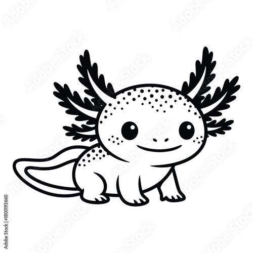 Cute axolotl illustration adorable water creature black and white vector art