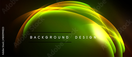 Abstract vibrant design features flowing curves, gradients. Green, yellow, orange hues create dynamic visual effect. Text reads background design.