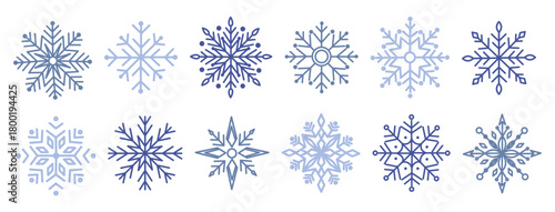 Snowflakes big set. Winter holiday collection of frosty elements for Christmas and New Year design.