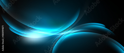 Abstract blue light curves flow, creating dynamic energy. Dark background emphasizes bright, smooth shapes. Modern design.