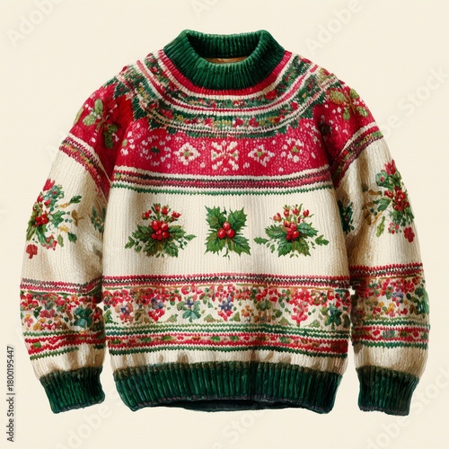 Festive Knit Sweater With Colorful Holiday Patterns and Designs for Winter Ce...