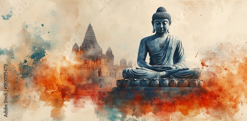 Wallpaper Mural Serene Buddha Statue Surrounded by Colorful Clouds in a Mystical Setting at Sunrise Torontodigital.ca