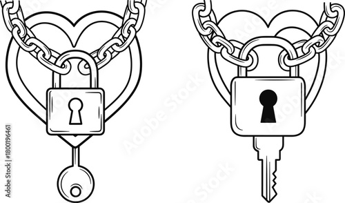 Heart shape locked with chain and key illustration heart lock chain key love lock