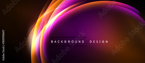 Abstract vibrant light curves form dynamic purple, orange glow. Dark background emphasizes bright energy, modern design elements.