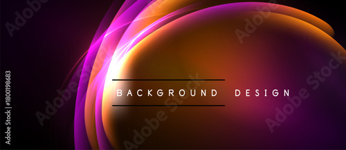 Abstract vibrant layers create flowing shapes. Orange, pink, purple hues blend seamlessly against black backdrop. Text reads background design.