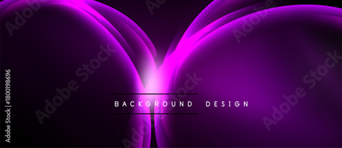 Abstract purple waves create dynamic background. Bright light emanates from center, forming elegant design. Smooth gradients enhance visual appeal.