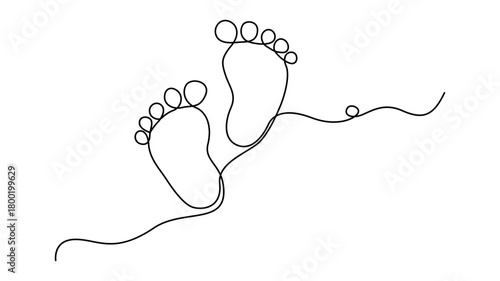 Continuous simple line art drawing of two bare feet walking forward isolated on white background