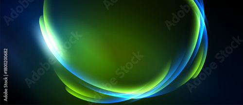 Abstract flowing shapes, vibrant colors, dark background. Smooth gradients create luminous effect, modern design element.