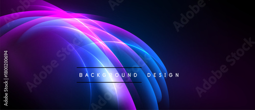 Abstract design features vibrant blue, purple gradients. Overlapping curves create dynamic, futuristic effect. Text reads background design.