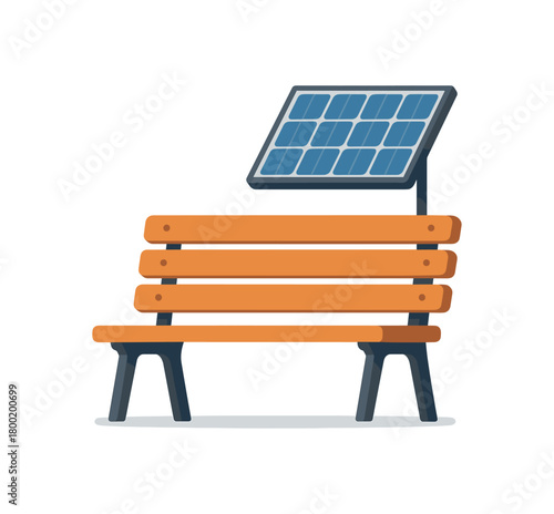 Solarpowered park bench flat vector illustration isolated on white background
