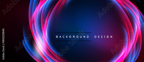 Abstract flowing layers, vibrant pinks, blues create luminous effect. Text reads background design centered within shape.