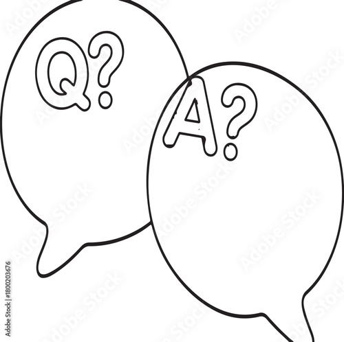 Speech bubbles with question and answer symbols representing communication help and frequently asked questions
