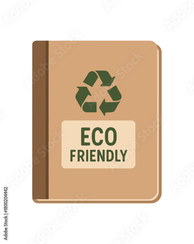 Recycled paper notebook with eco label flat vector illustration isolated on white background