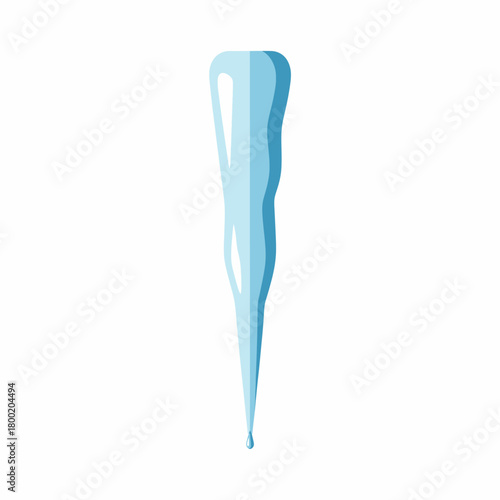 A single blue icicle hanging isolated on a white background, representing winter's beauty and the quiet anticipation before the Lunar New Year festival