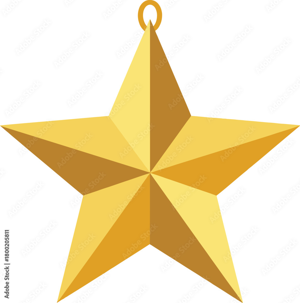 Fototapeta premium A shiny 3d gold star isolated on a white background is a festive Christmas award symbol, ideal for holiday decoration or vector design