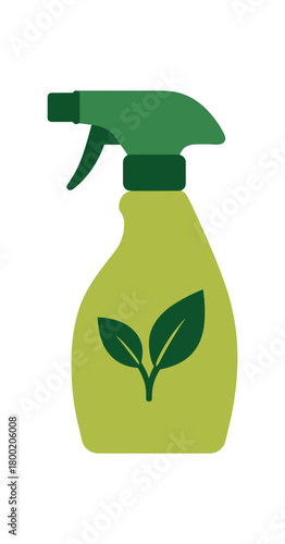 Eco cleaning spray bottle with plant symbol flat vector illustration isolated on white background